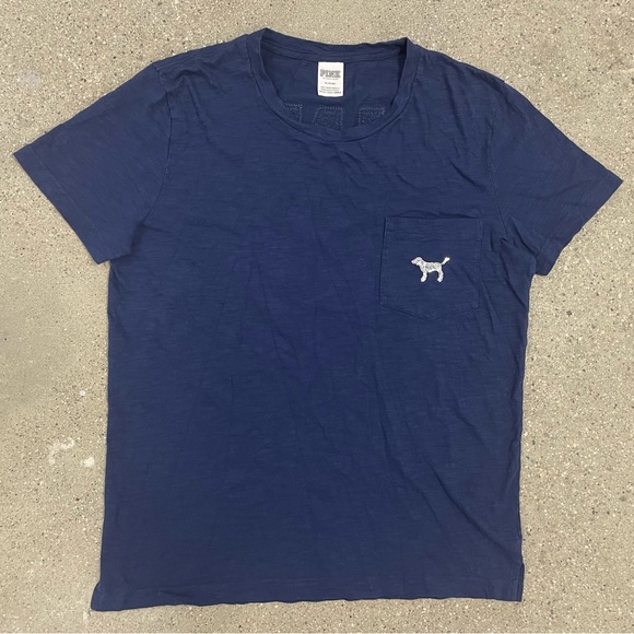 Navy Victoria's Secret PINK Sequin Shine Campus Short Sleeve Tee size Medium - Picture 5 of 8